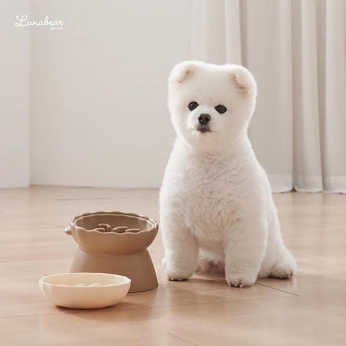 Slow Feeder Dog Bowls Made of Premium Food-Grade Silicone, Anti-Choking & Slow Eating for Improved Digestion, Non-Slip, Soft & Durable, Quiet Dog Bowl, Cute, Dishwasher Safe (Ivory, Doggy)