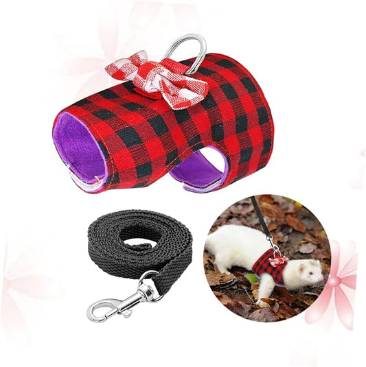 BESPORTBLE Lovely Pet Leash Breathable Mesh Fabric Vest for Small Animals for Hamsters and Guinea Pigs Red Grids