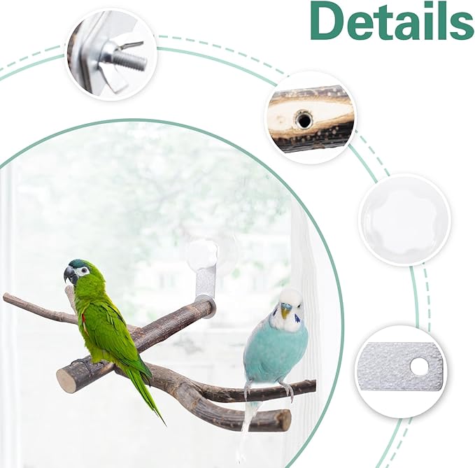 SnowTing Shower Perch Platform with Suction Cups for Bird, Small and Medium Bird Parrot Parakeet African Grey Window Wall Bath Stand Wood Window Perch (Two-Y-Type)