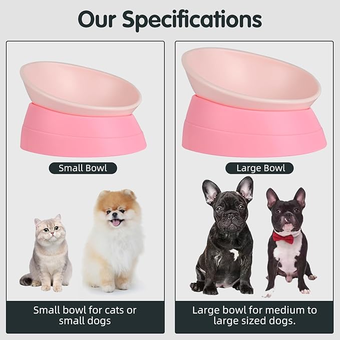 Bulldog Bowl Anti-Slip Dog Cat Dish Detachable Rubber Dog Bowl Pet Sterile Tilted Pet Feeder Slope Base (Pink, 3.5 Cup (Medium/Large Dog))