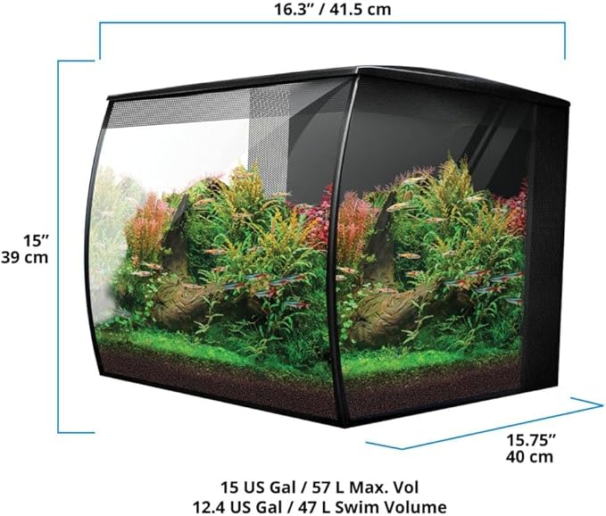 Fluval Flex 2.0 Aquarium Kit - Freshwater Fish Tank with Curved Glass - Includes 7500K LED Light, Lid and 3-Stage Filtration System (9 Gallon)