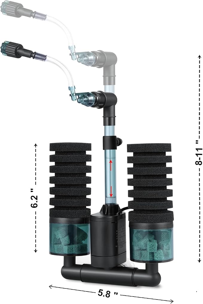 Aquarium Sponge Filter Bubbler with Ultra Quiet Water Pump and Ceramic Balls for Fish Shrimp Breeding Tank (Filter S(6-30 Gallon))