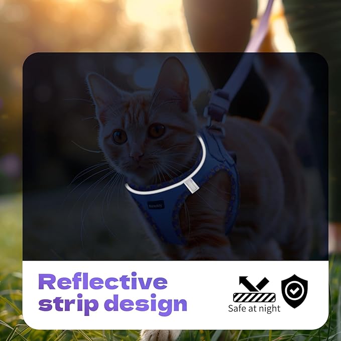 Rttochfy Cat Harness and Leash Set, Escape Proof Kitten Harness, Soft and Breathable Vest with Reflective Strip, Easy to Wear for Cats Walking and Traveling (Blue, XS)