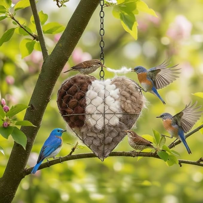 Handmade Alpaca Fiber Bird Nesting Heart, Birds Nests Material Holder, Winter Tree Shelter for Wild Bird