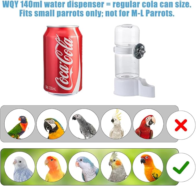 2 Pcs Automatic Pet Bird Water Feeder, Water Dispenser for Cage, Bird Cage Suspended Automatic Water Dispenser, Parrot Feeders for Parakeet Budgie Cockatiel Lovebirds Canary Finch
