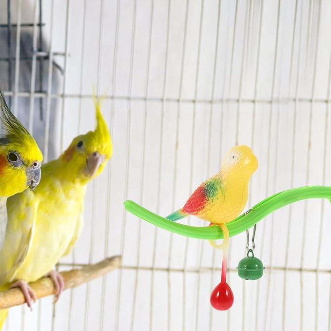 POPETPOP Swing Bird Model Bird Perch Toy Plastic Cage Stand Simulation Fake cage Toy Parakeets Perch Funny Teasing for Cockatiels Cockatoo Macaw