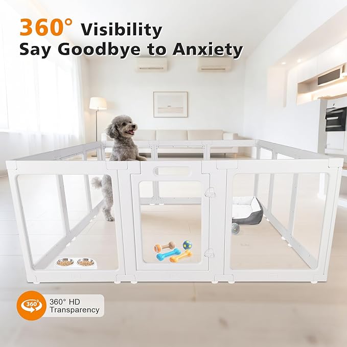 Clear Acrylic Plastic Dog Playpen with Door, 23.6"H Transparent DIY Puppy Cat Pet Play Pen, Modular Fence for Dog, Cat, Pig, Rabbit, Ferret, Easy Assemble Dog House Crate Kennel Whelping Cage