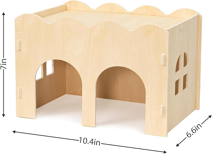 Bifeaw Guinea Pig Hideout, Natural Wooden Chew Proof Hideaway Hut for Small Pets (Guinea Pig)
