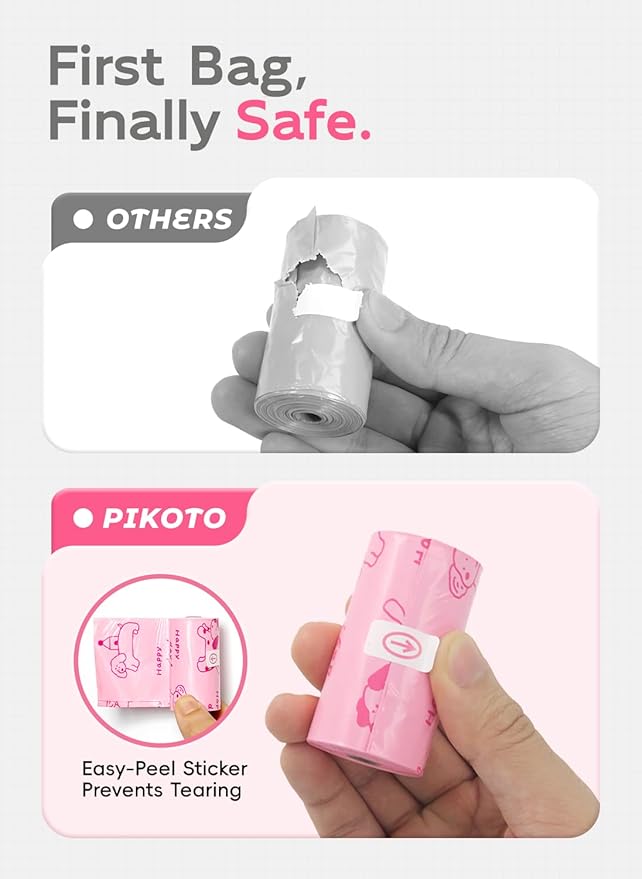 Dog Poop Bags Rolls, 128 Count (8 Refills) - 60% Recycled Plastic Baby Powder Scented - Leak Proof, Extra Thick Waste Bag with Easy-Peel Sticker (Pink)