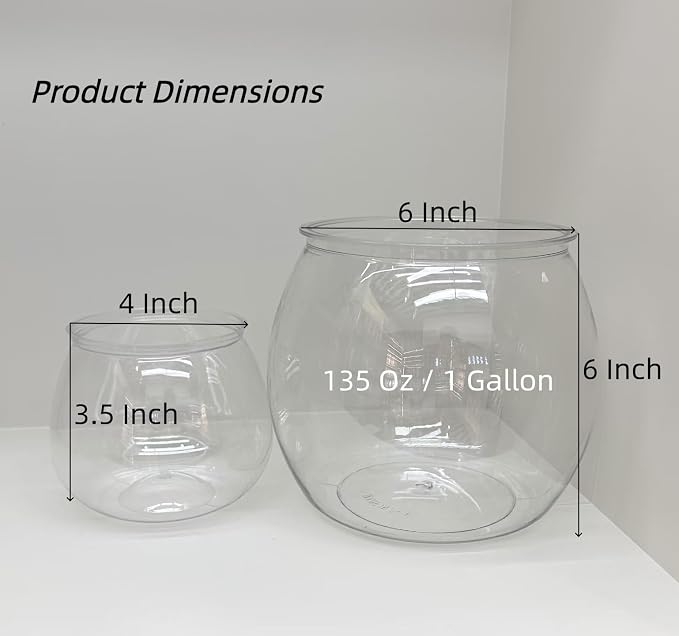2Pcs Plastic Fish Bowls, 135oz Round Fish Tank Home Party DIY Decor | 1 Gallon Aquarium Hydroponic Planter Floral Container for Candy, Carnival Games, Prizes, Party ,Table Centerpiece