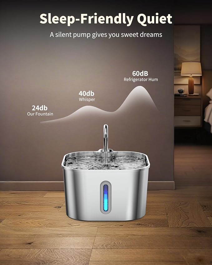 Lawfery Cat Water Fountain Stainless Steel, 74oz/2.2L Automatic Cat Drinking Fountain with 4 Filters & 4 Sponges, Pet Water Dispenser with Quiet Pump, Suitable for Cats, Dogs and Multi-pet households