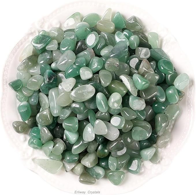 Erliway 100g Natural Green Aventurine Crystal Chips 7-9mm Tumbled Stones | Small Crushed Crystal Stone, Polished Crystals Chips for Fish Tank, Healing Tumbled Rocks for Reiki Jewelry Making Home Décor