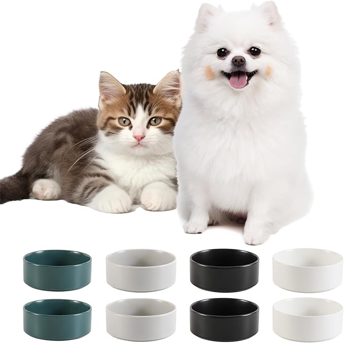Ceramic Dog Bowl for Food and Water - Pet Feeder Bowl for Small Dogs and Cats - Heavy Ceramic Feeding Dish with Non Slip Base - Dishwasher & Microwave Safe - Set of 2 Bowls - 5Inch/1.4 Cups - Gray