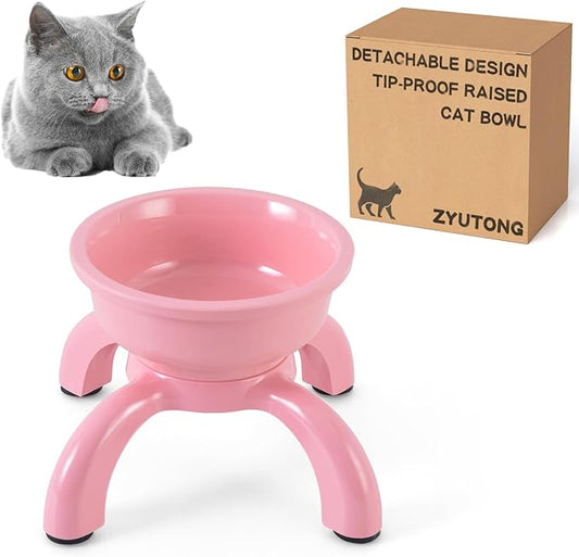Raised Cat Bowls for Indoor Cats - Whisker Friendly Cat Food Bowl, 5.1" Wide Melamine Stand Elevated Cats Feeding Bowl, Detachable Raise Kittens Bowls, Non-Toxic, Dishwasher Safe