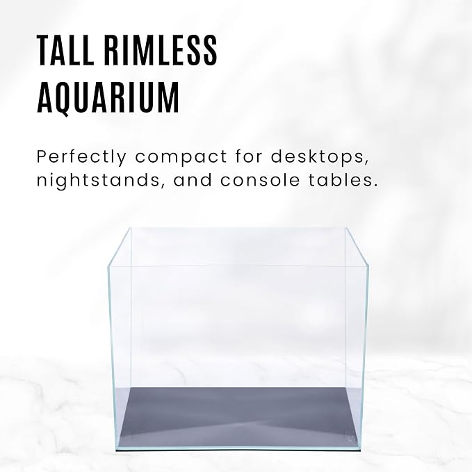 Ultum Nature Systems Ultra Clear Rimless Aquarium - Low Iron Glass Fish Tank with 45° Mitered Edges, 5mm-12mm Thick, Leveling Mat Included (3T, Tall, 3.4 Gallon)