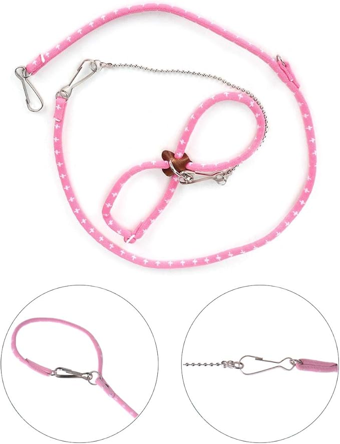 Adjustable Leash Harness with Bell for Rat Mouse Squirrel Guinea Pig Walking Training (Pink)