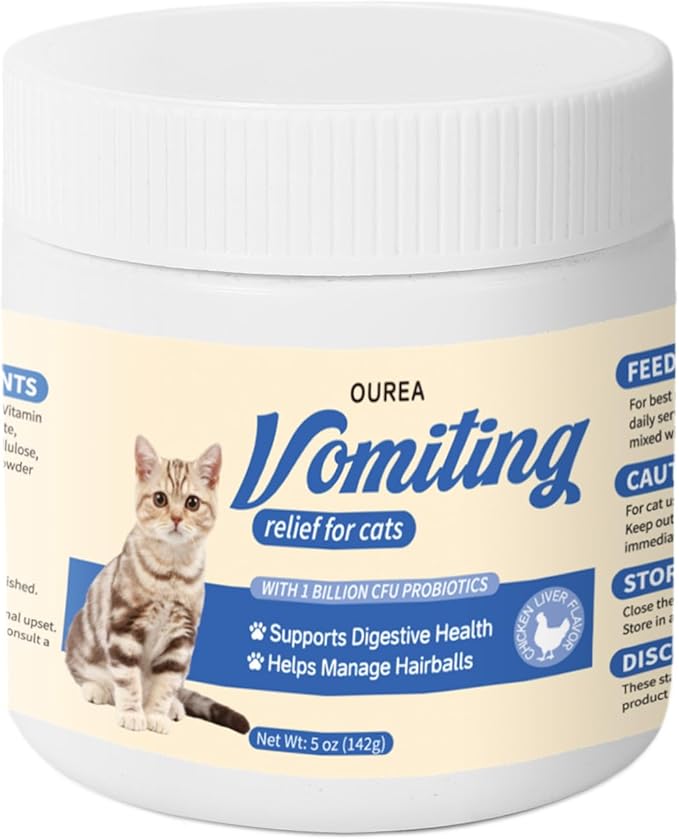 Cat Vomit Remedy, Vomiting Supplement for Cat, Furball Treatment for Cats, Probiotic for Cats Helps Soothes Sensitive Stomachs and Supports Digestive Comfort,142g (5 oz)