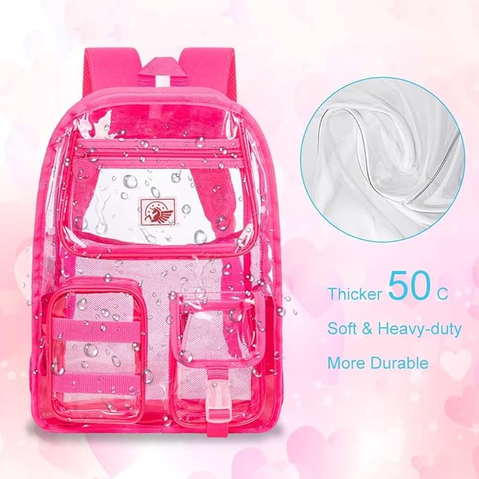 CCJPX 3Pcs Clear Backpack for Girls, School Transparent Bookbag, Heavy Duty See Through Backpacks for Teens Elementary