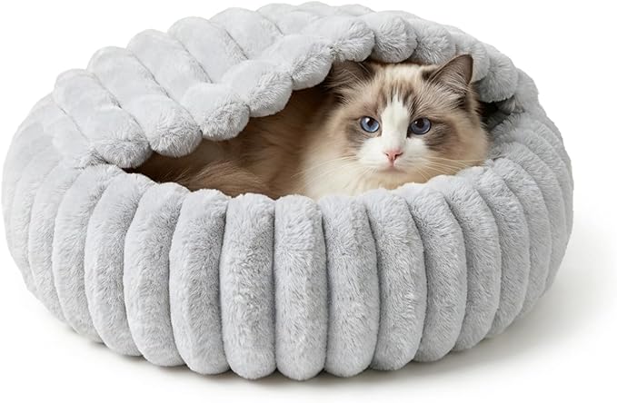 Cat Beds for Indoor Cats, 2 in 1 Cat Cave Bed Kitten Bed for Small Pets, Small Dog Bed with Cover, Pet Bed for Puppy and Kitten with Anti-Slip Bottom-Light Gray-20 inches