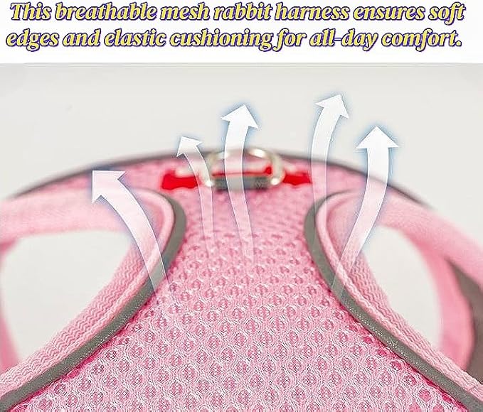 2 Pack Adjustable Bunny Rabbit Harness and Leash Set Breathable Mesh Vest Harness for Rabbits Kitten Ferret Puppy Small Pets Walking Supplies-Grey&Pink,M