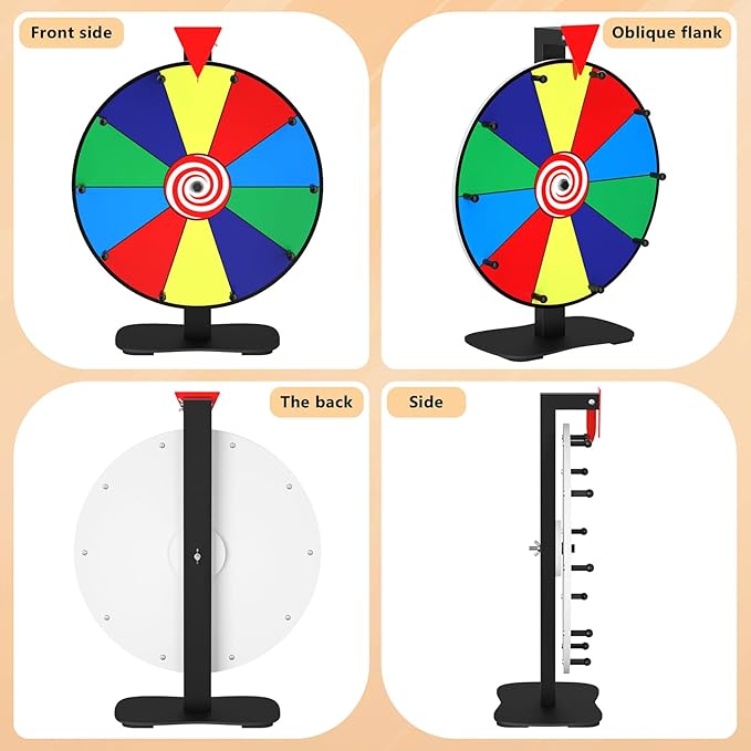 14 Inch Spinning Wheel for Prizes, 10 Slots Color Prize Wheel, Heavy Duty Tabletop Wheel Spinner with Dry-Erase Marker and Eraser for Parties, Trade Show, Carnival Events