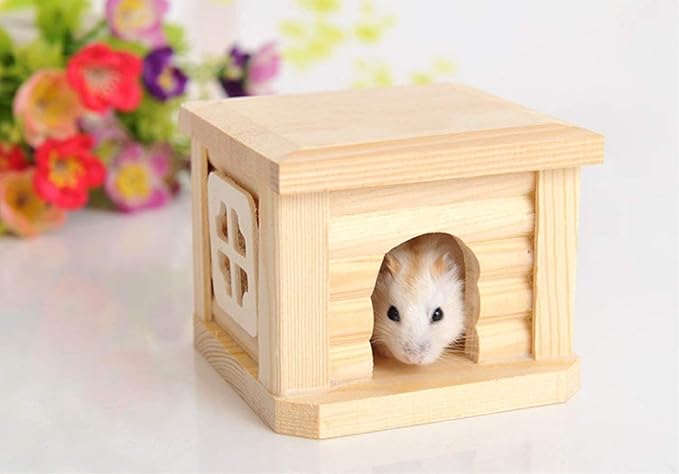 Litewoo Wooden Hamster House Chew Toy Luxury Exquisite House for Mouse Chinchilla Rat Gerbil and Dwarf Hamster