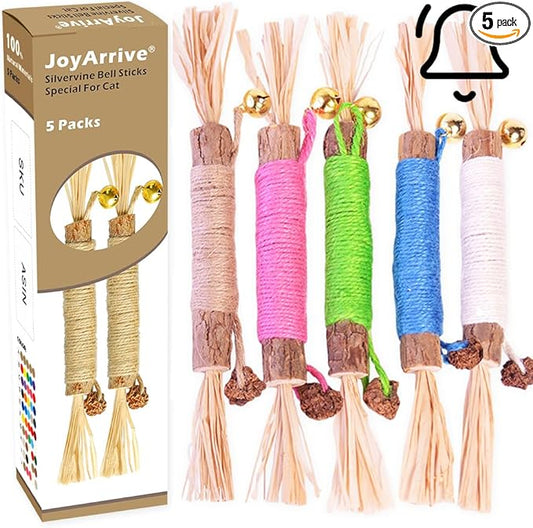 Natural Dried Matatabi Cat Chew Stick with Gall Fruit, Raffia Grass & Bell Ball Toys for Cat, Silvervine Sticks Interactive Catnip Toy for Teething & Entertainment(Size L Color G)