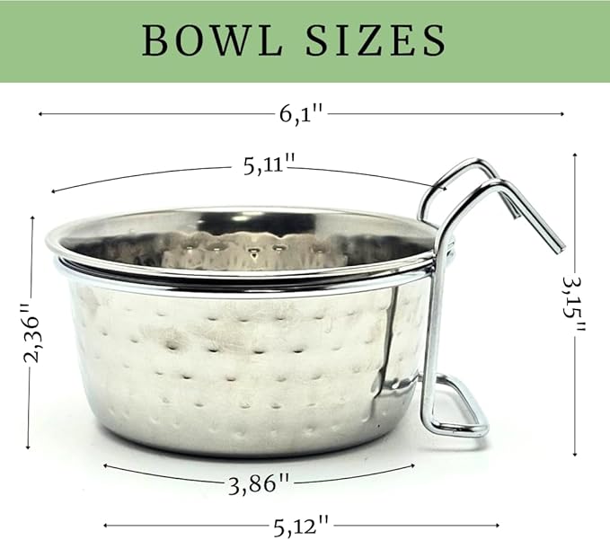 Stainless Steel Coop Cup with Hanger, None Spill Crate Water Bowl, Food Dish for Cage, Rabbit, Cats, Birds, Chicken, Reptiles. (20)