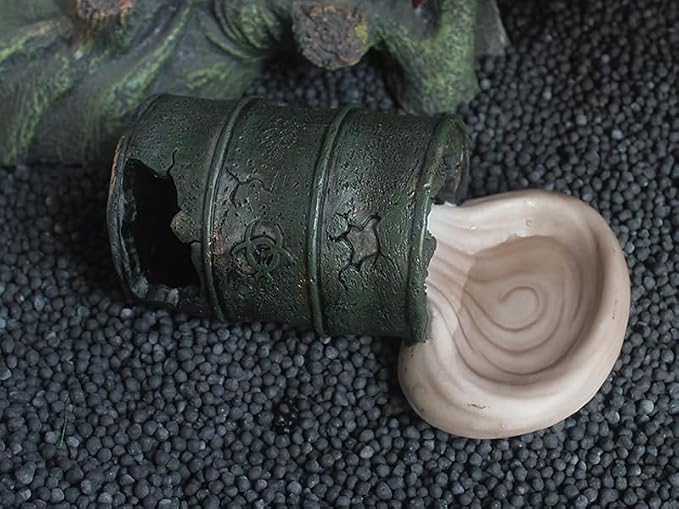 Resin Cave Habitat Hidden for Reptile and Amphibians.Terrarium Decor, Retro Bucket Design,Reptile Hide Cave with Dish,Perfect for Bearded Dragons,Lizards,Snakes,Turtles,Geckos,Tortoises,Small Animals