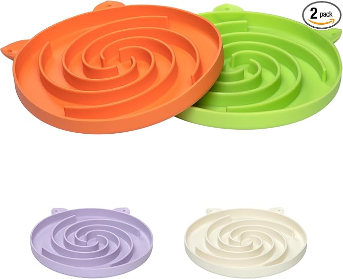 Bifeaw Slow Feeder Cat Bowl, Easy to Clean Silicone Bowl, Ideal for Dry and Wet Food (Orange and Cyan)