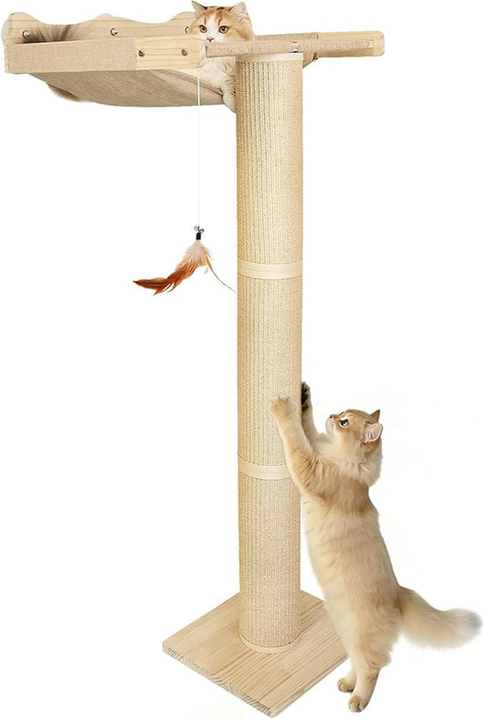 Cat Window Perch Hammock with 3-Piece Detachable Roman Column Sisal Scratching Posts, Drill-Free Suction Cup Mount, Extra Large for Large Cats & Maine Coons, 60 LBS Capacity