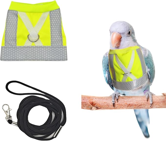 Bird Harness and Leash - Adjustable Parrot Training Flight Harness Vest with Reflective Strip Nylon Training Rope for Medium Large Bird Parrot Cockatiel Monk Parakeet Sun Conure (M)