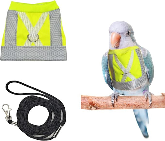 Bird Harness and Leash - Adjustable Parrot Training Flight Harness Vest with Reflective Strip Nylon Training Rope for Medium Large Bird Parrot Cockatiel Monk Parakeet Sun Conure (M)