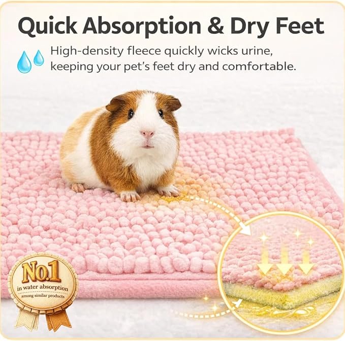 6 PCS Guinea Pig Fleece Cage Liners – Soft, Absorbent & Washable Multi-Piece Set with Laundry Bag, Durable, Portable, Easy-Clean Bedding for Small Pets, Rabbits, Hamsters (Green)