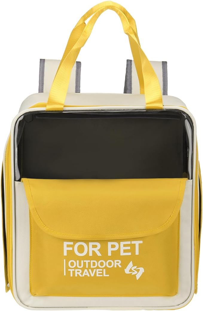 Pet Backpack Carrier, Portable and Ventilated, Oxford Cloth, Dogs Cats and Small Animal Travel Bag 13.39" Up to 16.5 Lbs, (Yellow), Intended for Hiking/Camping/Traveling