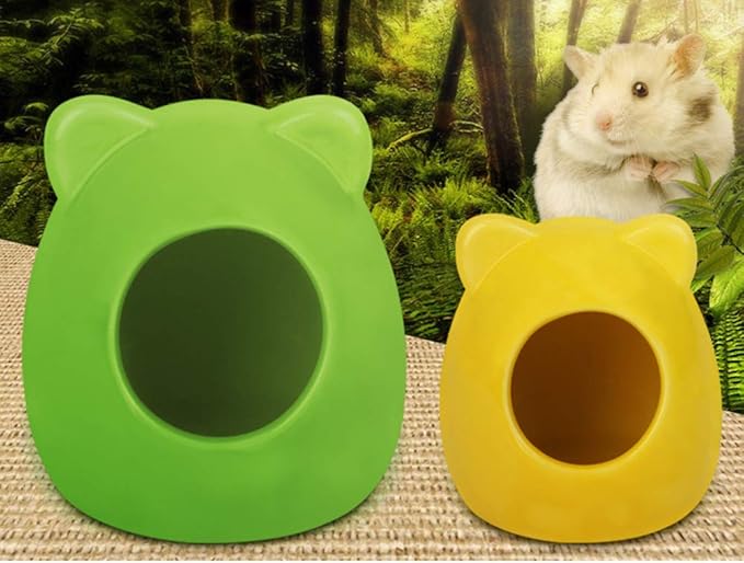 Small Animal House, Ceramic Hamster Bedding Hideout Nest, Critter Bath for Chinchilla Hamster Rat Gerbils (Random Color)