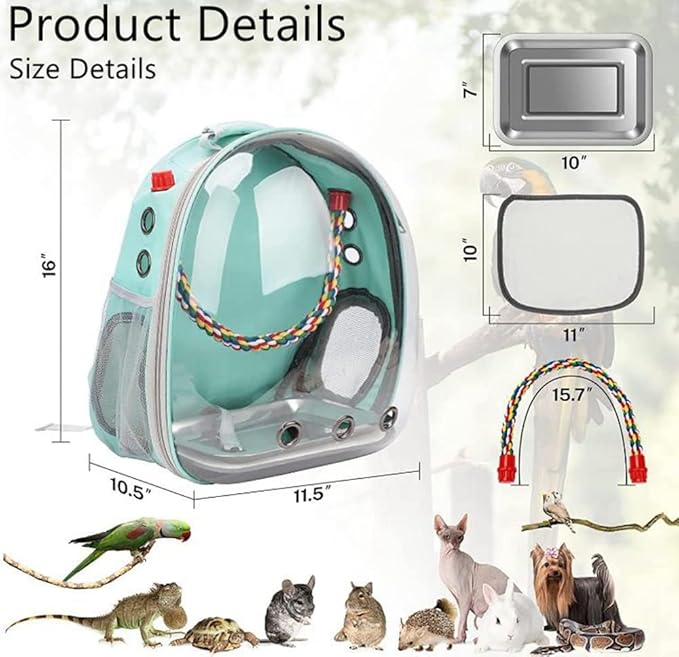 Bird Carrier Cage, Bird Travel Backpack with Stainless Steel Tray and Standing Perch