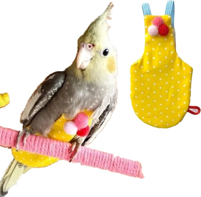 Bird Flight Suits Diapers, Parrot Flight Suits Diapers for Monk Parakeets, Cockatiels Flight Suits, Parrot Clothes, Bird Training Nappy Suit Liners Clothes (Yellow,Budgier)