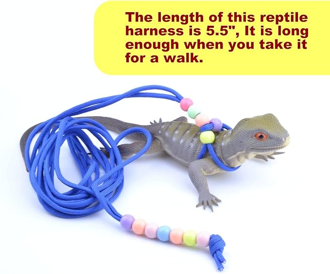 Adjustable Reptile Training Lead Harness Leash Nylon Rope for Lizard Crested Gecko Chameleon Guinea Pig Ferrets Hamster Rats (Blue)