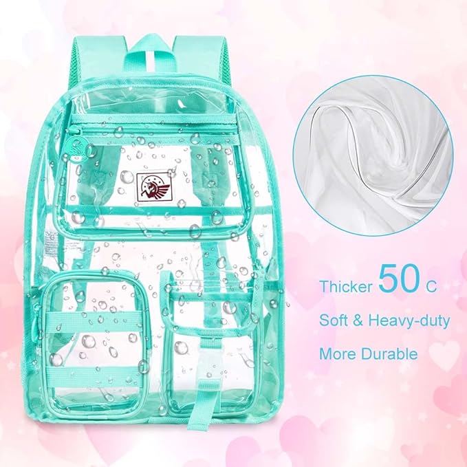 CCJPX 3Pcs Clear Backpack for Girls, School Transparent Bookbag, Heavy Duty See Through Backpacks for Teens Elementary