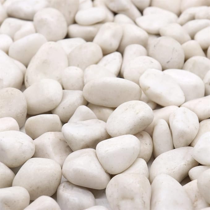 White Polished Rocks for Plants, Decorative Pebbles, 1-2 Inch, 10 lb