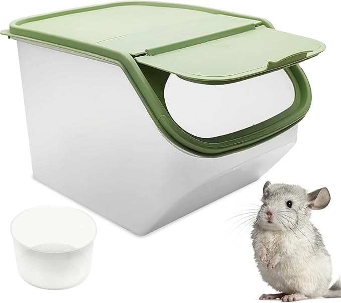 PINVNBY Chinchilla Sand Bath Box Gerbil Transparent Bathroom Chinchillas Plastic Dust Bath House with Sand Cup for Guinea Pig Hedgehog Squirrel and Other Small Animals(Green