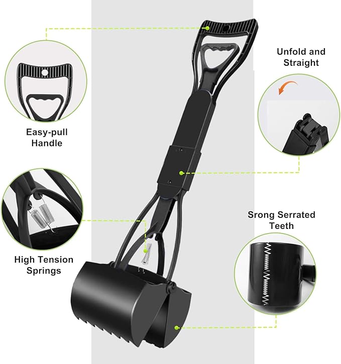 23.6‘’ Pooper Scooper, Foldable Pooper Scooper for Large Medium Dogs, Poop Pick Up Tool for Yard, Lawns, Grass