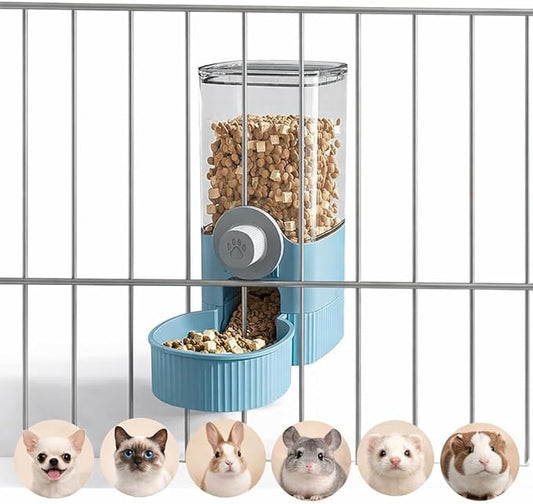 Auto Gravity Food Dispenser for Cage Hanging, 41OZ Capacity Hanging Automatic Pet Cage Feeder, Food Bowl for Cats Dogs Rabbit Ferret Chinchilla Bird Hedgehog Guinea Pig (Blue)