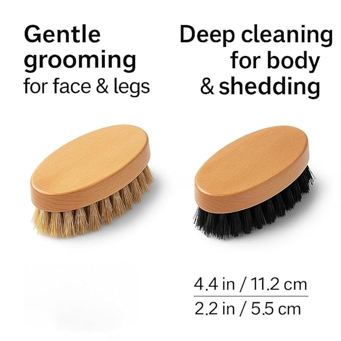 Goat Brushes for Grooming 2 Pack, Wooden Livestock Brush Set for Goats, Sheep, Calves, Horses, Dogs and Pigs, Soft Boar Bristle and Firm Nylon Body Brushes for Shedding, Face and Leg Care