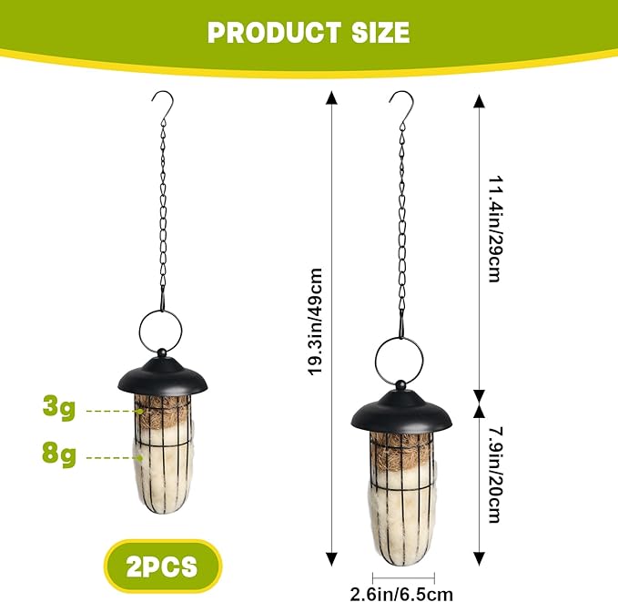 2PCS Bird Nesting Material, Refillable Hummingbird Nesters Metal Cage Holder with Wool Material for Wild Birds Nesting Station, Nest House for Bird Lover Gifts, Bird Watching Gifts for Outdoor Patio