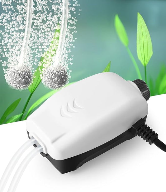 HITOP 2W Nano Whisper Aquarium Air Pump, 57GPH Adjustable Dual Outlet Fish Tank Oxygen Pump, Aquarium Aerator for 1-50 Gallon Fish Tanks