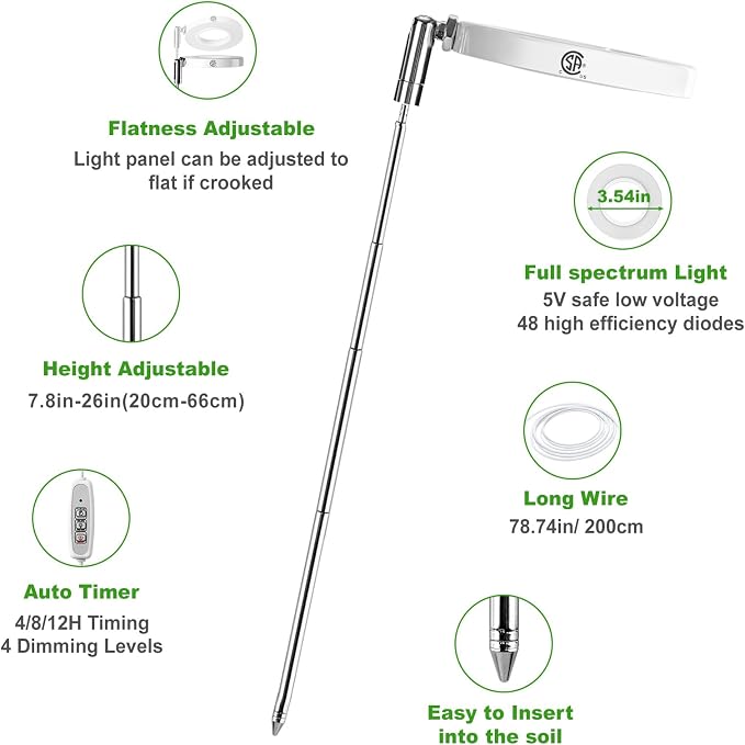 LORDEM Full Spectrum LED Grow Light for Indoor Plants, 3 Packs | Height Adjustable, Auto On/Off Timer 4/8/12H, 4 Dimmable Brightness, Ideal for Small Plants