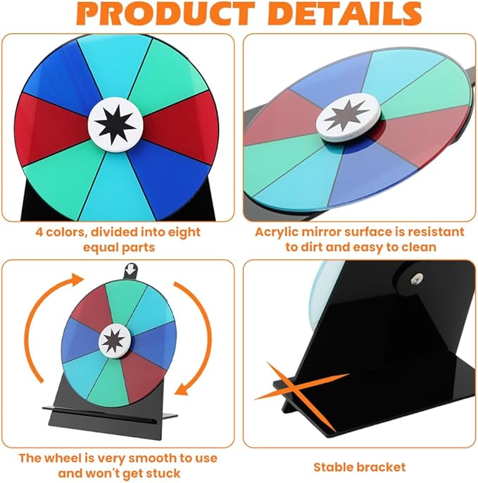 6 Inch Prize Wheel, 8 Slots Color Tabletop Roulette Wheel with Dry Erase Marker, Spin The Wheels for Engaging Home Parties, Trade Show, Carnival Events,Party Birthday Wedding