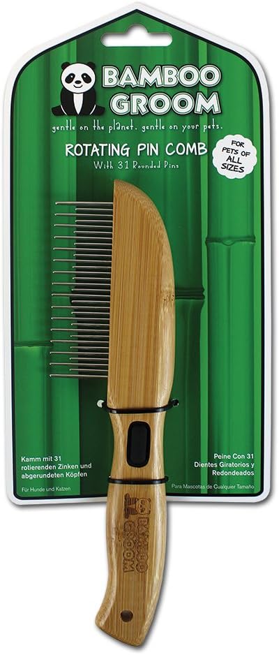 alcott Bamboo Groom Rotating Pin Comb with 31 Rounded Pins for Pets